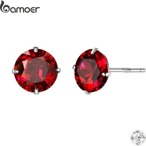 Bamoer 5 Colors Cubic Zirconia Stud Earrings for Women 925 Sterling Silver Wedding Engagement Stud Jewelry Brincos BSE166