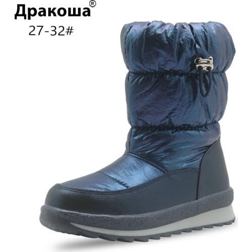 Apakowa Little Girls Anti-slip Puff Snow Boots Childrens Mid-Calf Warm Fur Lining Winter Shoes for Cold Weather Outdoor Walking
