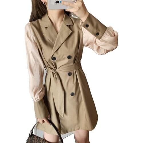 Stitching Sleeves Trench Coat Fashion Womens Coat Women Spring Autumn Windbreaker Korea Single-breasted Coats With Belt K423