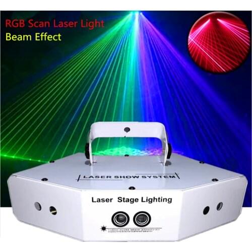 Fan-Shaped Six-eye Scan RGB Laser/DJ Disco DMX Linear Beam+Patterns Stage Effect Light/Laser Show System /6 Lens RGB Color Laser