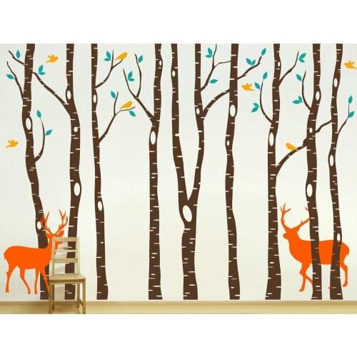 Vinyl Tree Wall Decals 260x360cm Reindeer Tree Forest Birds Wall Stickers Decal Nursery Decor Wall stickers for kids Room D661