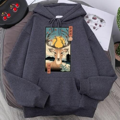 Japanese spring in nara deer Pullover Man Autumn Casual Hoodies Mens Fleece Warm Sweatshirt Hoodie Hip Hop Harajuku Streetwear