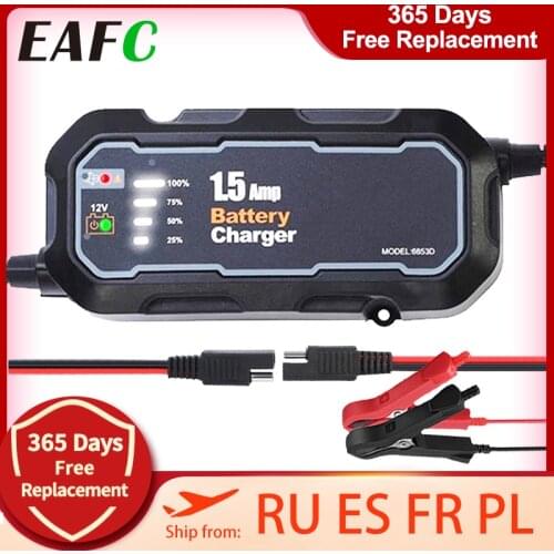 1500mA Motorcycle Battery Charger Automatic Battery Charging Tool Maintainer for Car Motorcycle Trickle Charger with LED