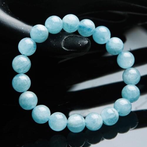 Genuine Natural Blue Aquamarine Bracelet Women Men Party Stretch Crystal Round Bead Stone Bracelet 9mm 10mm 11mm 12mm AAAAA