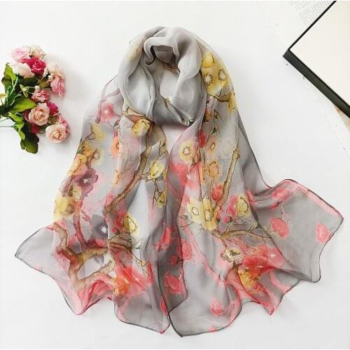 Women Foulard Gradient Flower Georgette Scarf Bandana Elegant Shawl Hijab Summer Sun protection