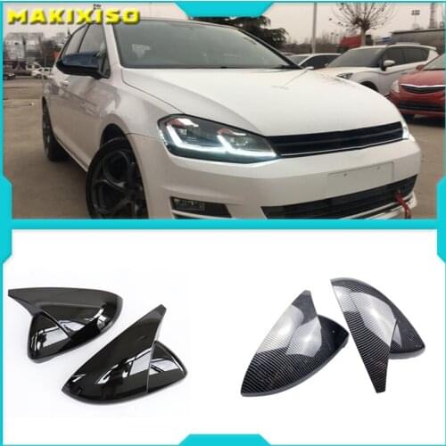 2PCS Mirror Covers Caps RearView Mirror Case Cover For VW Golf MK7 7.5 GTI 7 7R Carbon Bright Black Cover car accessory
