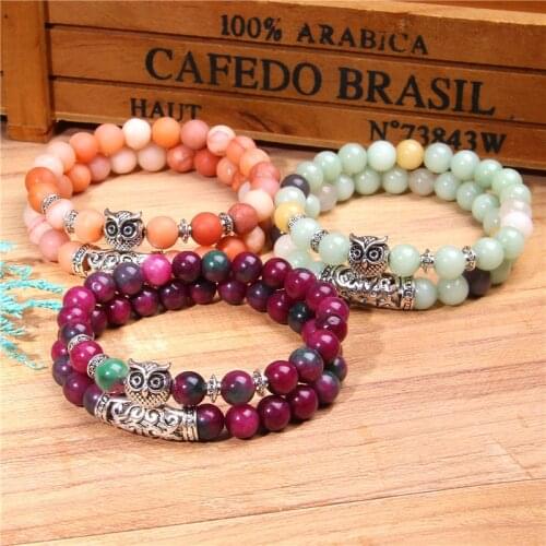 2pcs/set Couple Bracelet Owl Charm Natural Stone Jades Lava Beads Bracelets For Women Men Love Statement Valentine Creative Gift