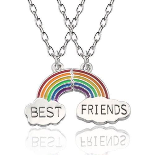 2Pc Colorful Rainbow Clouds Pendant Puzzle Necklace Best Friend BFF Jewelry Kids A0KD