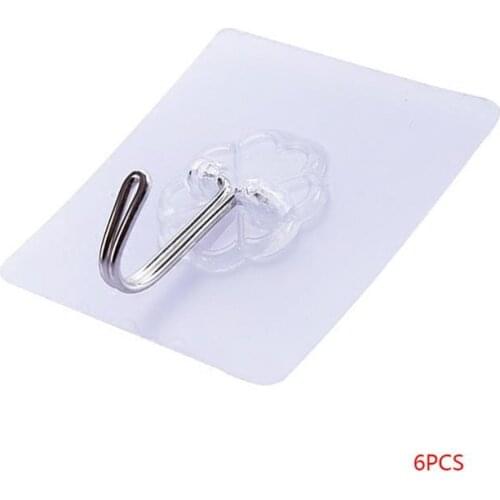 6pcs/set Storage Hook Plastic Adhesive Hanger Self-Stick Wall Organizer Kitchen Bedroom Hanging Hook