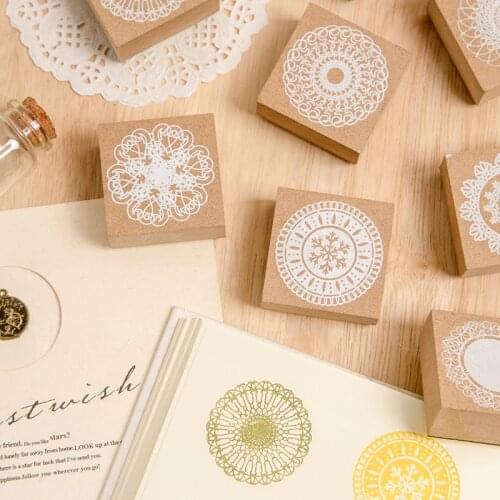 8 Design Vintage Retro lace pattern decoration stamp wooden rubber stamps for scrapbooking stationery DIY craft standard stamp
