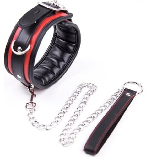 Bdsm Collar Leather And Iron Chain Link Sponge Filling Bdsm Slave Collars Women Bondage Collar Sex Toys For Couples Adults