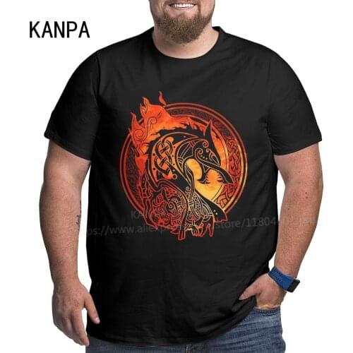 Viking Pattern Black Mens Oversized T-Shirts Short Sleeve T Shirts Cotton Crewneck Plus Size Tops Tee for Big Man Fathers Gift