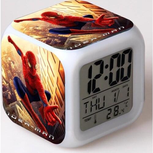 Hot Disney Spiderman Digital Clocks Anime Figures Christmas Colorful Lights LED Alarm Clock Kids Toys Children Birthday Gifts