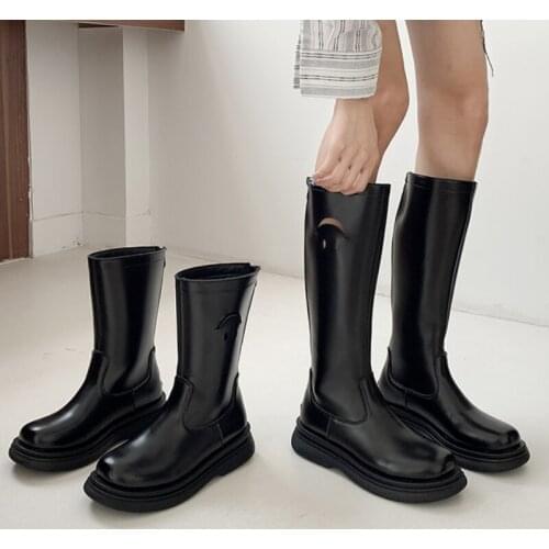 Designer new Women Boots 2021 fashion smiley Shoes Women Mid Calf Boots PU Leather Casual Platform Shoes Woman Knee-High Boot