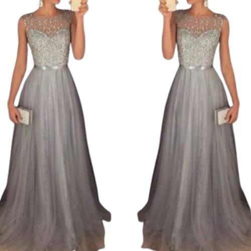 Long Dresses for Women Party Wedding Evening Chiffon Sleeveless Sequined Floor-length Dress Bodycon Vestido Bridesmaid Dress