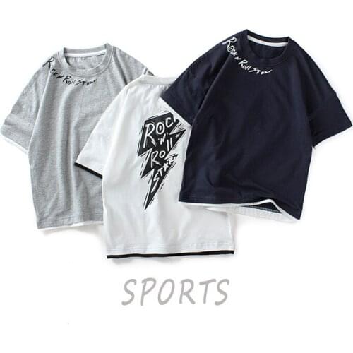 T-shirt summer Korean new boys' short-sleeved childrens clothing loose fake two-piece tops childrens short-sleeved