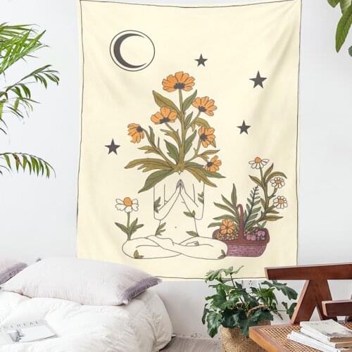 Tarot Card Tapestry Sun Moon Star Wall Hanging Astrology Divination Witchcraft Sun Moon Goddess Decor plant flower Tapestry
