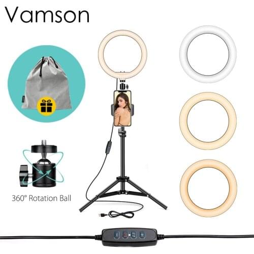 Vamson Video Ring Light Photography Tripod Stand Phone Selfie Ringlight for Youtube Makeup Video Lighting Photography VLS07C