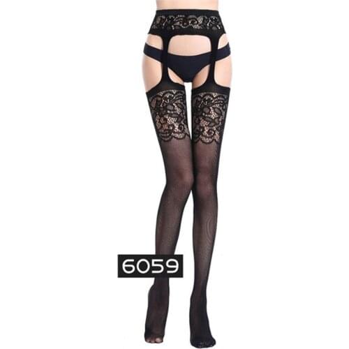 Plus size Women Sexy Stockings Lingerie Open Crotch Stripe Elastic Transparent Black Hollow Out Tights Thigh Sheer Pantyhose