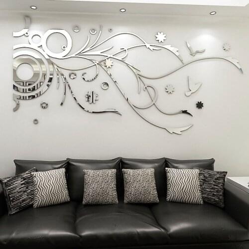 Creative Flower 3D solid background living room self-adhesive home decor silvery mirror Wall sticker