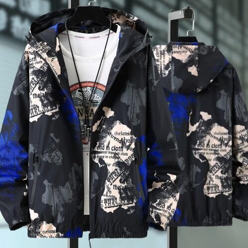 Hooded jacket men large size jacket print windbreaker loose 2020 men Spring autumn plus fat loose casual Camouflage jacket
