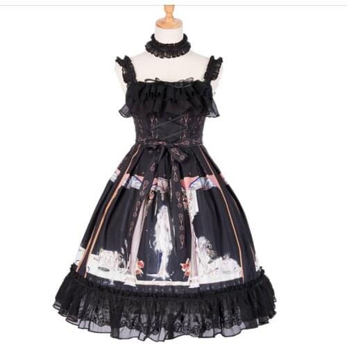Cute Kawaii JSK Dress Gothic Lolita Dress Cos Loli Spaghetti Strap Sweet Tea Party Princess Vestidos