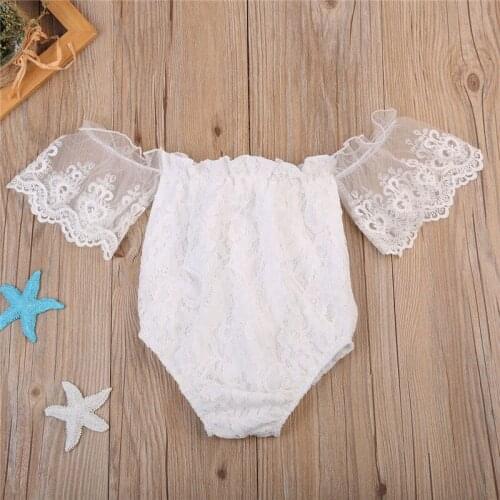Lace Lovely Infant Newborn Baby Girls Lace Off Shoulder Romper Bodysuit Jumpsuit Outfits Set