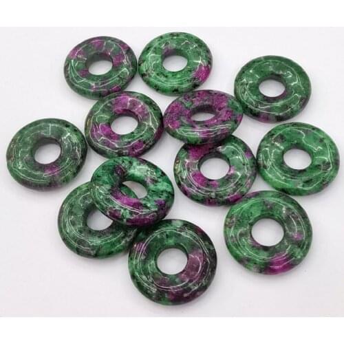 Fashion natural epidote stone 18mm circle donut high quality charms pendants for jewelry making 20pcs/lot wholesale