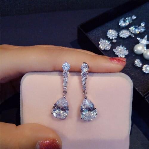 Korean angel teardrop female earrings set with sparkling crystal zircon modern womens ball wedding fashion jewelry