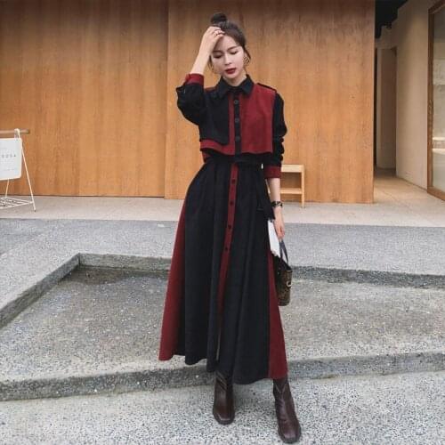 Autumn Winter Dress 2021 Women Streetwear Japanese Harajuku Long Sleeve Midi Dress Red Plus Size Dresses MH783