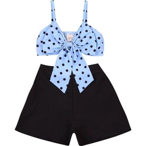 2-7Y Fashion Toddler Kids Baby Girl Summer Clothes Polka Dot Print Sleeveless Crop Top Shorts Outfit Sets Summer