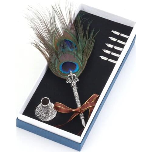Dip Water Feather Fountain Pen Office Pen Beautiful Vintage Metal Feather Pen Personality Gift Set Birthday Gift Box Bib 0.5mm
