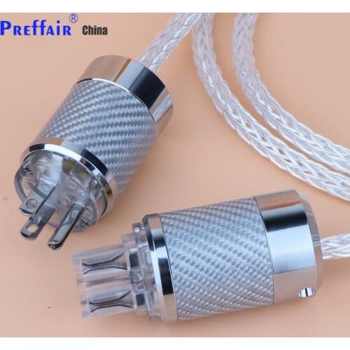 Preffair HI-End 8AG Silver Plated OCC Power Cord 16 Strands Schuko AC Power Cable HiFi Acoustic