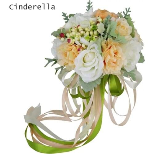 Cinderella Pink/Yellow/Purple Wedding Bouquets Bridal Bridesmaid Flower Artificial Simulate Ivory Flower Bouquets