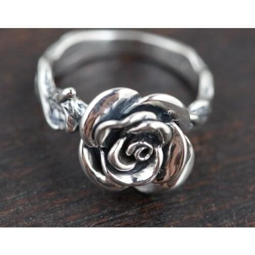 S925 silver rose ring wholesale Silver Antique retro style female fashion style gift