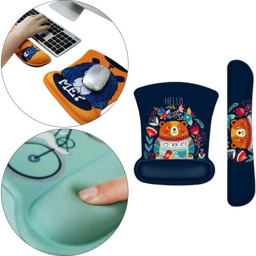 Silicone Cute Cat Mouse Pad w/ Wrist Support Set Non Slip Mousepad Bracer for Computers Office Use Home Supplies