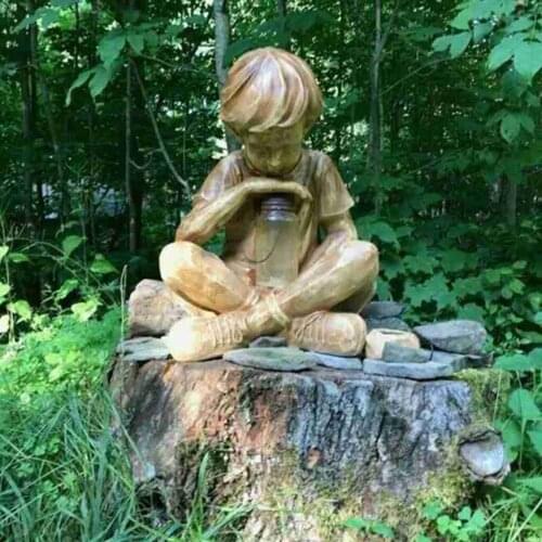 Resin God Boy Sculpture for Room Decoration Handcrafted Art Statue with Light for Living Room Hallway Guest Room Garden Decor