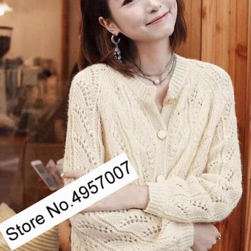 Top Mohair Wool Blend Knitting Jumper Cardigan - Elfbop Fashion French White/Yellow/Blue/Green/Red Long Sleeve Knit Sweater