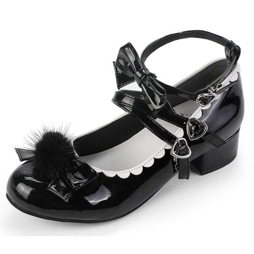 Sweet Lolita Princess Girl Mid-heel Mary Jane Party Dress Shoes with Fur Bow