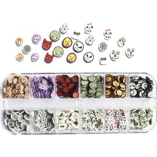 Halloween Nail Art Decoration Ghost lantern Skeleton Mummy Polymer Clay Slices Pumpkin Sequins Holiday DIY Nail Accessories