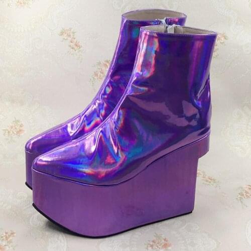 Colorful Shiny High Platform Short Boots Pointed Toe Punk Shoes Plus Size Custom
