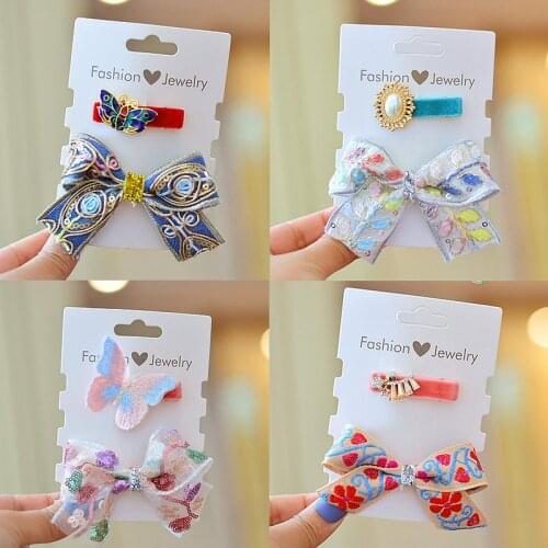 Boutique Girls Hair Clip 2pcs/set Novelty Print Bows Rhinestone Barrettes Child 4.5cm Hairpins Fashion Kids Hair Accessories