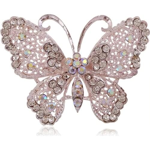 DIEZI New Bouquet Brooches For Wedding Silver Color Women Brooch Alloy Butterfly Jewelry Crystal Rhinestone Bride Brooch Pins