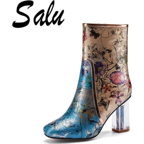 Salu Top Quality Boots Women Ankle Boots Wedges High Heeled Autumn Winter Party Shoes Woman Lace-up Casual Shoes