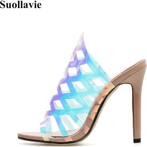 Womens Leather Slipper Fashion Casual Colorful High Heels Womens Slippers Hollow 2020 New Sandals NIUFUNI Ladies Shoes