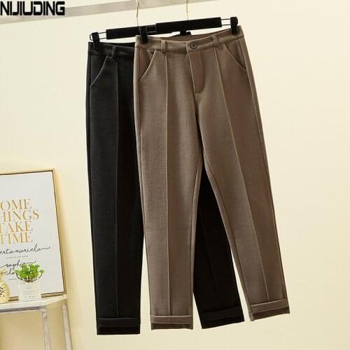 Women Plus Size 4XL Harem Pants 2020 New Fashion Winter Thick Woolen Pant Female Straight Long Trousers Solid Mujer Pantlatons