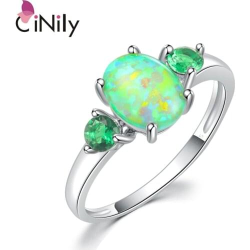 CiNily Spring Olive Green Fire Opal 925 Sterling Silver Rings for Party Birthday Gifts Women Girl Fine Jewelry Ring