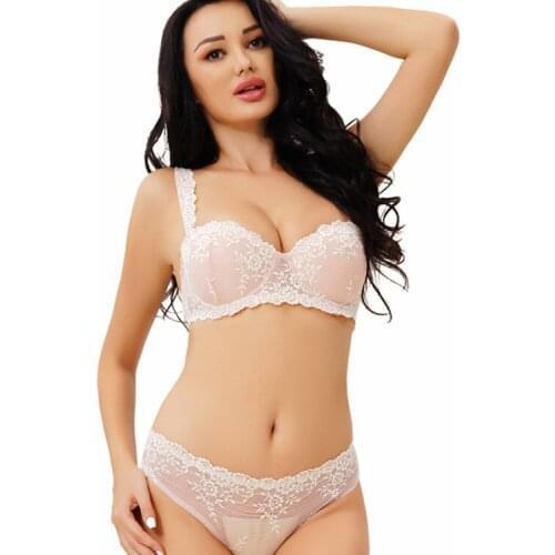 Embroidered half-cup lingerie soft steel ring shoulder bra set tube top sexy womens underwear plus size push up bralette