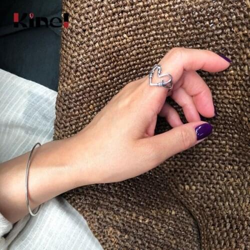 Kine 100% Authentic Real 925 Sterling Silver Vintage Heart Finger Rings for Women Europe Style Fashion Fine Jewelry