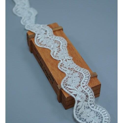 10 Yards 7cm Width Beading Sequin Embroidered Flower Floral Lace Edge Trim Ribbon Wedding Applique DIY Sewing Bridge Veil